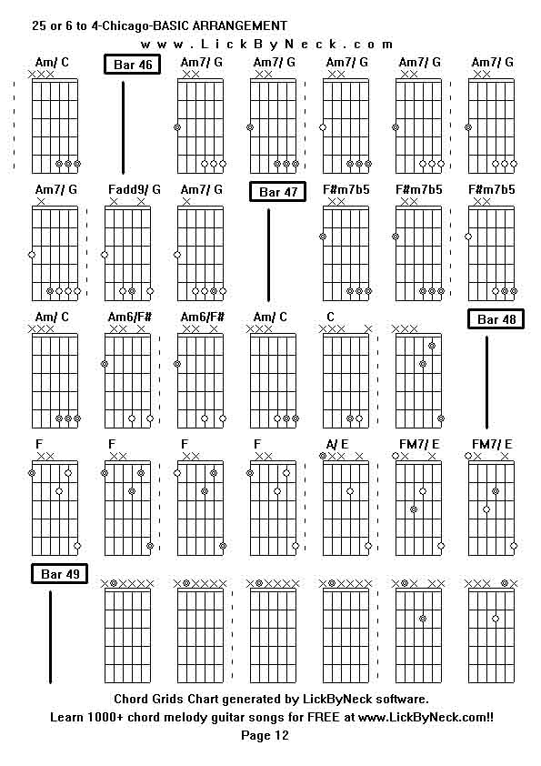 Chord Grids Chart of chord melody fingerstyle guitar song-25 or 6 to 4-Chicago-BASIC ARRANGEMENT,generated by LickByNeck software.